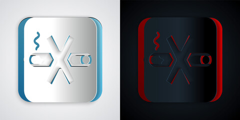 Paper cut No Smoking icon isolated on grey and black background. Cigarette symbol. Paper art style. Vector