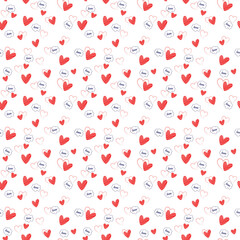 Pink heart, hand write love on a white background. Designed for use as pattern, fabric, gift, banner and more. Vector illustration.