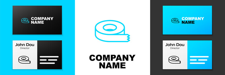 Blue line Scotch tape icon isolated on white background. Insulating tape. Logo design template element. Vector