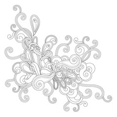 Black and white ornament with decorative objects. Illustration can be used for coloring book and pictures for children.