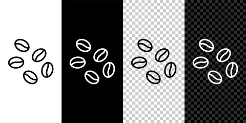 Set line Coffee beans icon isolated on black and white,transparent background. Vector