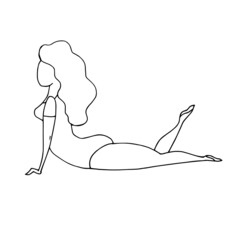 Girl in yoga pose. Sports activities, healthy lifestyle. Vector linear illustration.