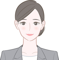 前を見るグレーのスーツを着た女性のイラスト