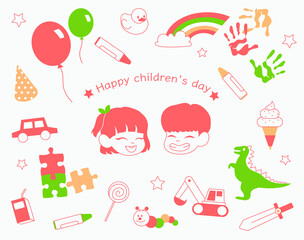 Children's Day Cute children's faces and icons. hand drawn style vector design illustrations. 