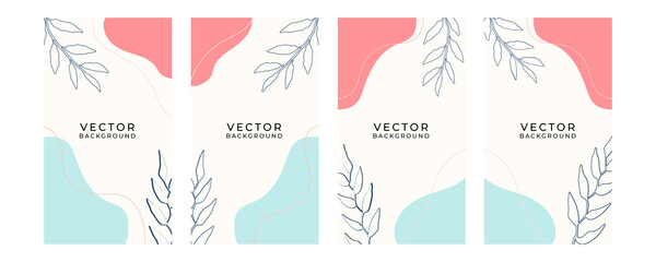 Trendy abstract square art templates with floral and geometric elements. Suitable for social media posts, mobile apps, banners design and web/internet ads. Vector fashion backgrounds.