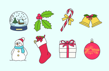 Christmas objects. hand drawn style vector design illustrations. 