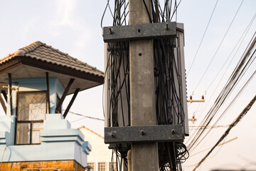 Electric cables chaos in Bangkok, Thailand.