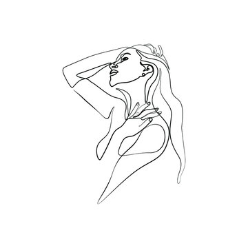 Continuous line drawing, woman abstract portrait, face of the girl is a single line on a white background, Vector illustration. Tattoo, print and logo design for a spa or beauty salon.