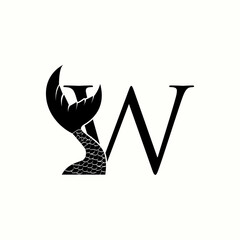 logo letter w with icon fish tail vector design	
