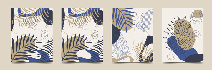 Modern abstract vector illustration with tropical leaf elements. Design templates for wallpaper, wrapping paper, clothing, fill, decor.