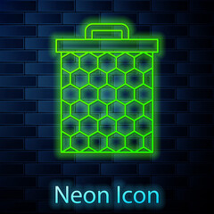 Glowing neon line Honeycomb icon isolated on brick wall background. Honey cells symbol. Sweet natural food. Vector