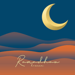 moon Islamic ramadan kareem with beautiful Red desert bundle collection Wallpaper Background Illustration 4