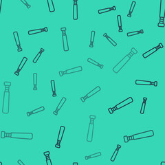 Black line Baseball bat icon isolated seamless pattern on green background. Vector