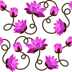 Seamless pattern with the pink water lilies