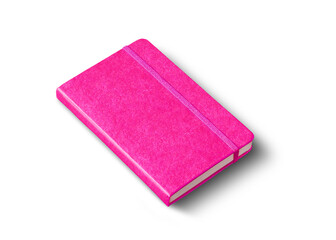 Pink closed notebook isolated on white