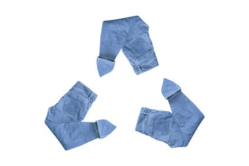 recycling clothes, ecology concept. jeans recycling symbol