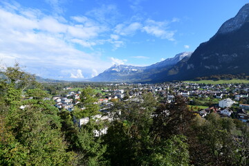 beautiful scenery of a small town in the european alps