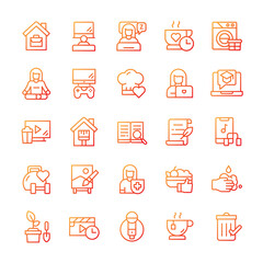 Set of Stay at home icons with gradient style.