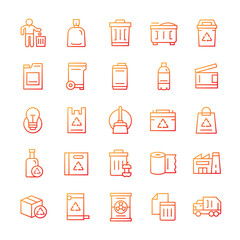 Set of Garbage icons with gradient style.