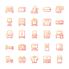 Set of Bedroom icons with gradient style.