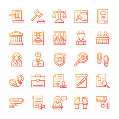 Set of Justice and Law icons with gradient style.