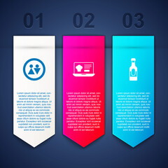 Set Toilet, Online ordering and delivery and Wine bottle. Business infographic template. Vector