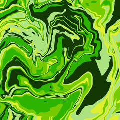 Liquid art texture. Abstract background with swirling paint effect. Painting with liquid acrylic that pours and splashes. Mixed paints for an interior poster. 
green and yellow iridescent colors