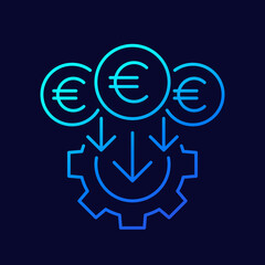 cost reduction, line icon with euro, vector