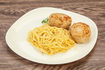 Spaghetti with homemade chicken cutlet