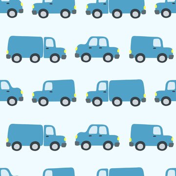 Seamless pattern with the image of cars. Children's print for boys. Design for paper, textile and decor.