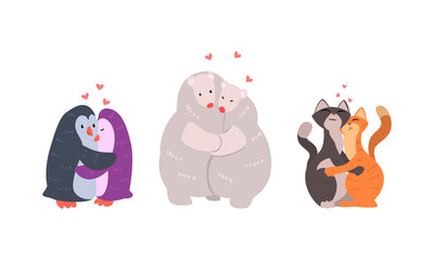 Couple of Animals in Love Embracing Each Other Vector Set