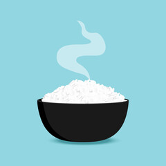 Rice in a bowl with chopstick isolated on blue background. Food for restaurant