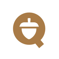 Letter Q acorn logo icon design, Oaknut and alphabet Q symbol - Vector