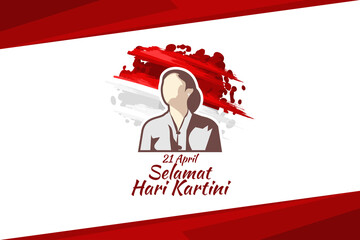 Translation: April 21, Happy Kartini Day. R A Kartini the heroes of women education and human right in Indonesia Vector Illustration. Suitable for greeting card, poster and banner. 
