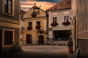 Street in the city of Spitz in the Austrian Danube valley Wachau.