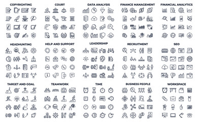 Fototapeta na wymiar 240 modern thin line icons. High quality pictograms. Linear icons set of Copyrighting, Data analysis, finance management, etc symbol template for graphic and web design collection logo vector