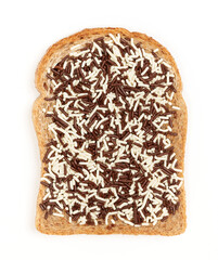 Typical dutch lunch; bread with chocolate sprinkles (hagelslag)