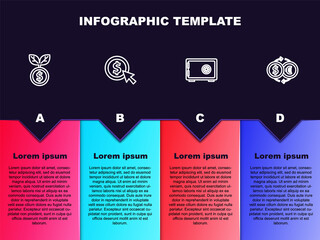 Set line Dollar plant, Coin money with dollar, Safe and Money exchange. Business infographic template. Vector
