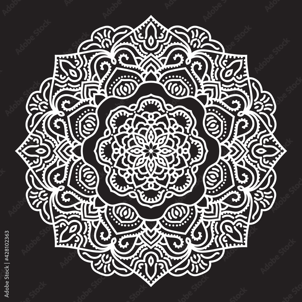 Wall mural abstract mandala graphic design decorative elements isolated on black color background for ancient g
