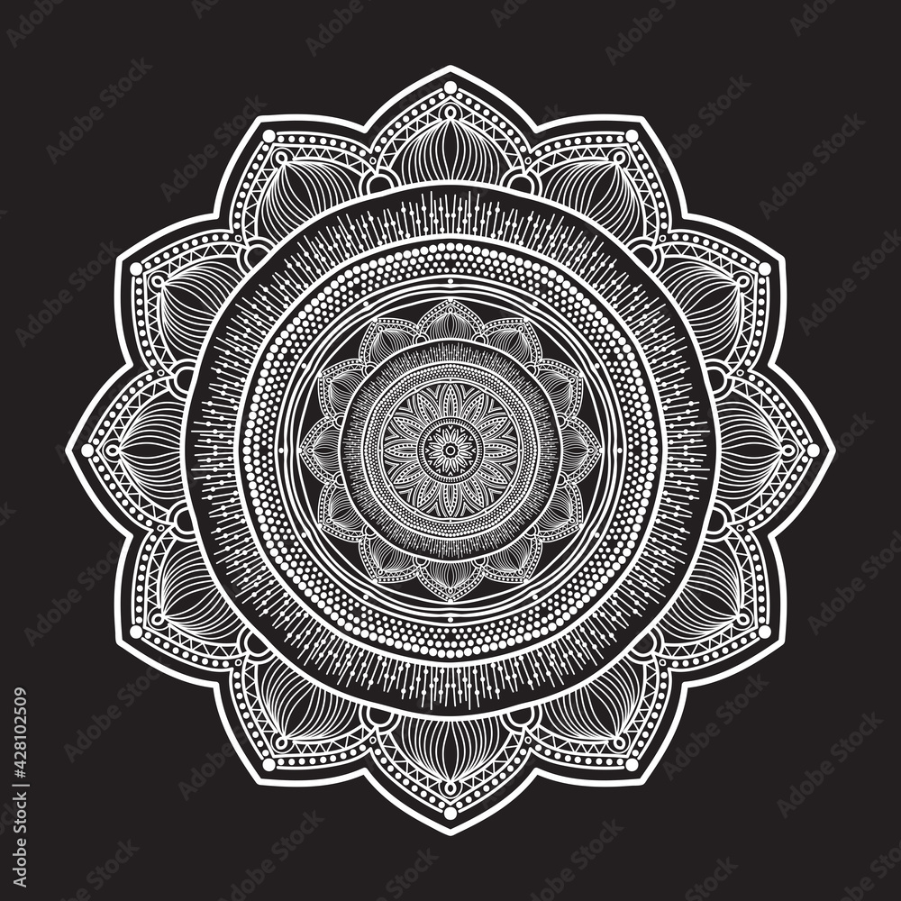 Wall mural abstract mandala graphic design decorative elements isolated on black color background for ancient g