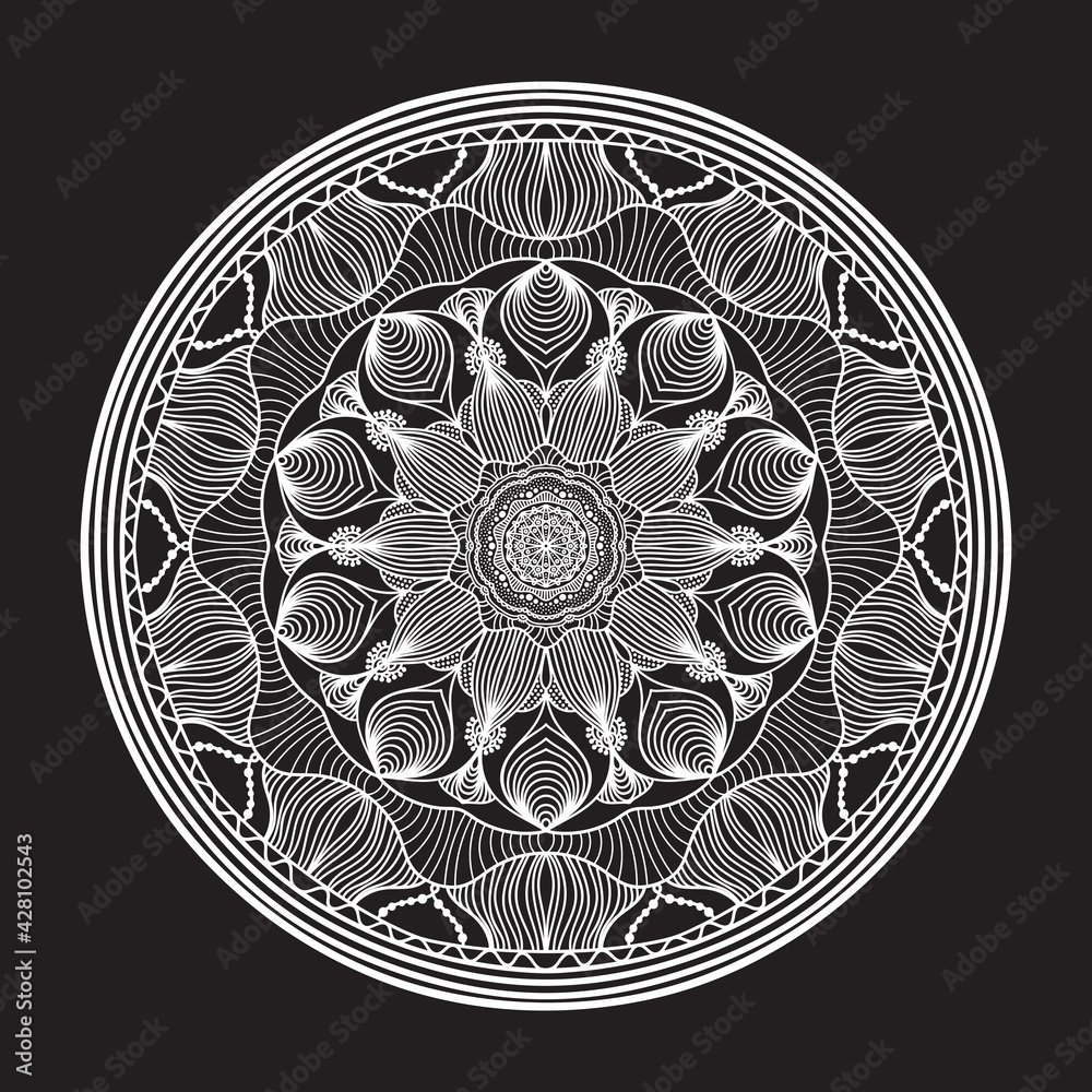 Wall mural abstract mandala graphic design decorative elements isolated on black color background for ancient g
