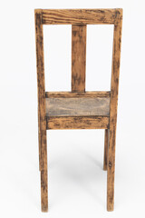 Wooden chair from turn of 70's and 80's from previous century with rustic color. Polish design and production. Rear view