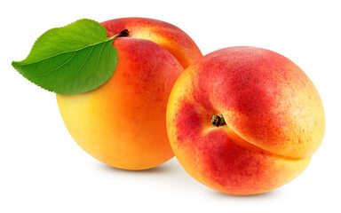 Apricot and leaves retouched and isolated white background