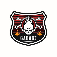 Emblem,badge skull garage logo design template