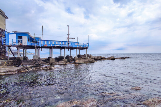 boccadasse santa chiara genoa old village cement stone pier beach