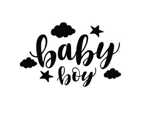 Baby boy hand lettering. Baby shower posters, invitations. Cards with cute calligraphy isolated on white background, vector illustration.