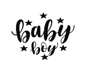 Baby boy hand lettering. Baby shower posters, invitations. Cards with cute calligraphy isolated on white background, vector illustration.