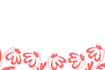 Floral frame based on traditional folk art ornaments on white background. Ornate border with pink flowers. Vector stock illustration for wallpaper, posters, card. Scandinavian style. Copy space