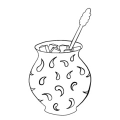 spice jar, cup of tea, sugar storage container, sugar bowl, vinegar container, pepper and salt container, kettle, spice mortar, paper towel stand with paper towels, butter and butter knife, glass sala