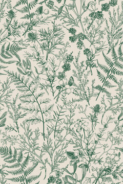 Fototapeta Botanical seamless hand-drawn pattern.